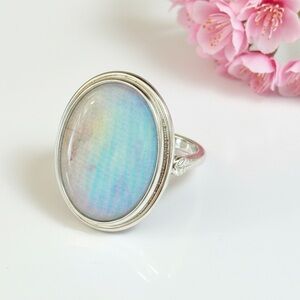 White Gold Plated Moonstone Statement Ring. New.